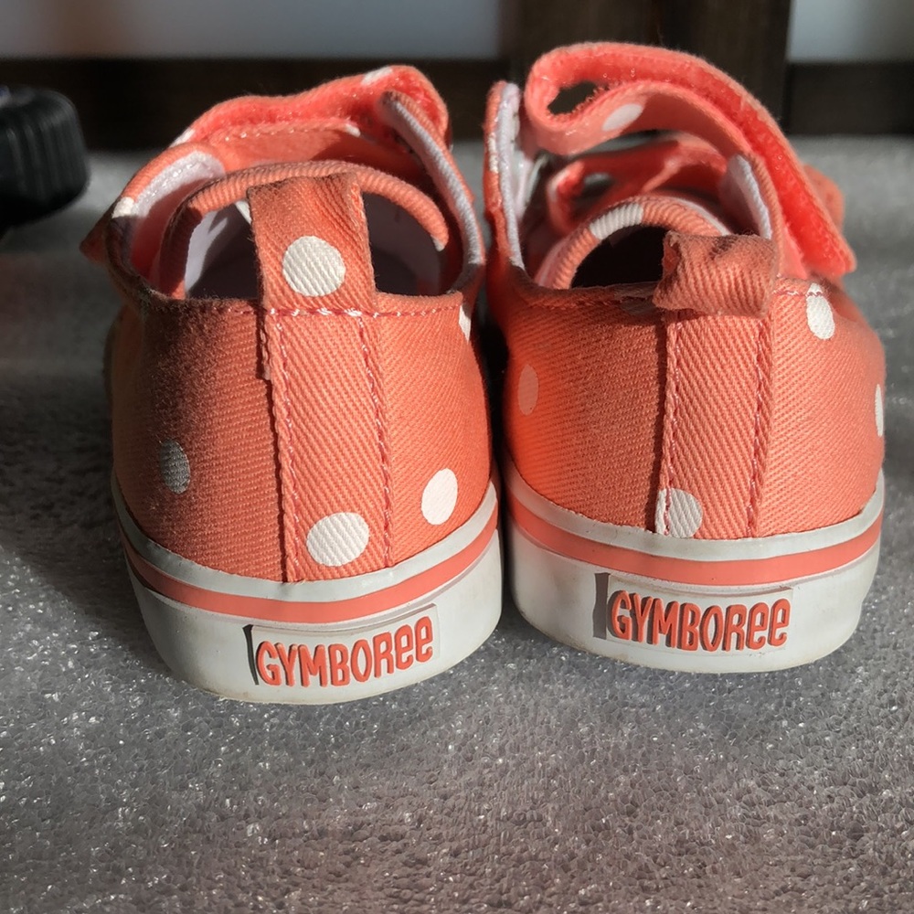 Gymboree baby sneakers sz 6 mo, orange sherbet w/ white polkadots, Velcro close - Picture 4 of 10